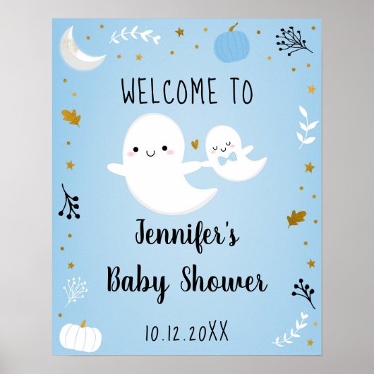 Poster Petit Boo Blue Boy Ghost Baby shower Bienvenue (Devant)