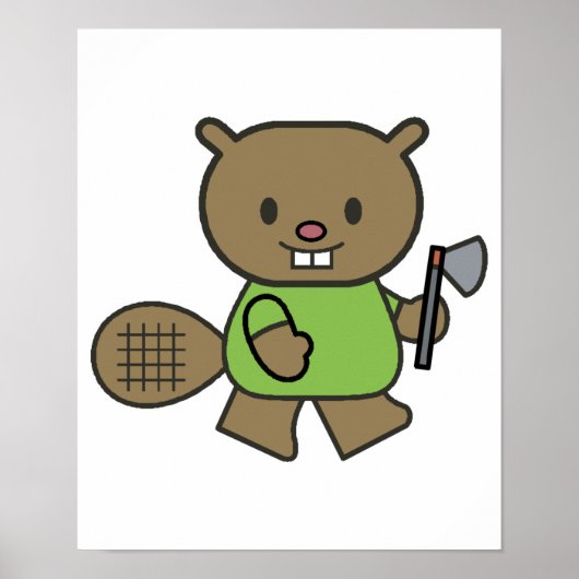 Poster petit castor mignon avec hache (Devant)