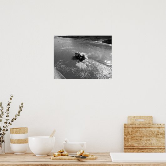 Poster Petit chalutier, port de Cardiff Bay - Noir et Wh (Cuisine)