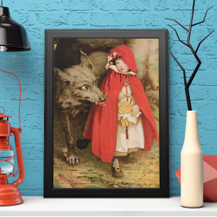 Poster Petit chapeau rouge vintage et grand loup méchant