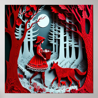 Poster Petit chaperon rouge rencontre le grand méchant lo