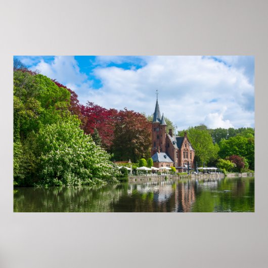Poster Petit château près du lac à Bruges, Belgique (Devant)