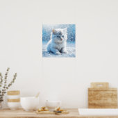 Poster Petit chaton blanc dans Noël enneigé (Cuisine)