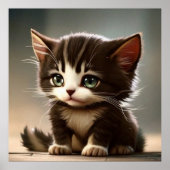 Poster Petit chaton mignon brun foncé et rayures (Devant)