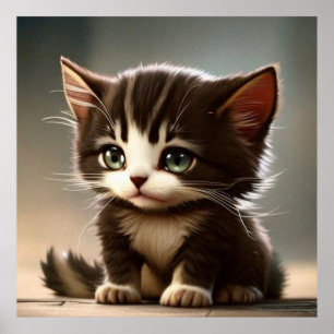 Poster Petit chaton mignon brun foncé et rayures