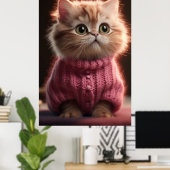 Poster Petit chaton mignon dans un chandail rose (Bureau à domicile)