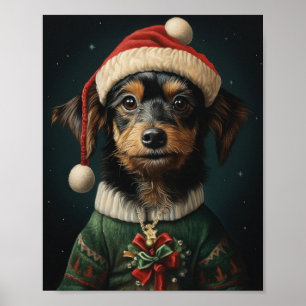 Poster Petit Chien Art de Noël : adorable Coupe de Fêtes