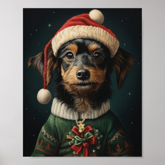 Poster Petit Chien Art de Noël : adorable Coupe de Fêtes (Devant)