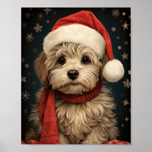 Poster Petit Chien Art de Noël : adorable Coupe de Fêtes (Devant)