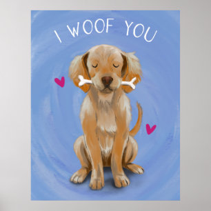 Poster Petit chien avec os I WOOF YOU Imprimer