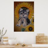Poster Petit chien mignon et tournesols (Cuisine)