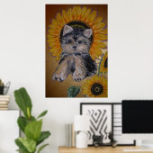 Poster Petit chien mignon et tournesols (Bureau à domicile)