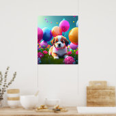 Poster Petit chiot avec ballons - doux (Cuisine)