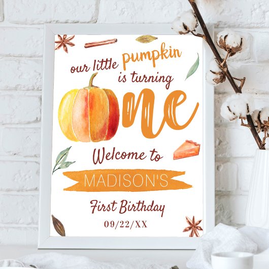 Poster Petit Citrouille Automne 1er anniversaire Accueil