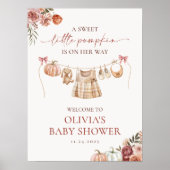Poster Petit Citrouille Automne rose Baby shower de fille (Devant)