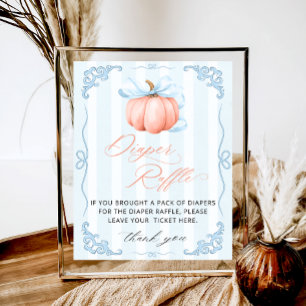 Poster Petit Citrouille Baby shower Bleu Bow Déchets Raff