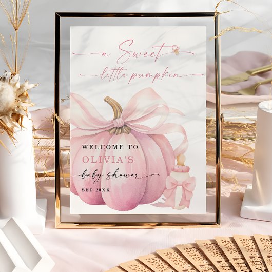 Poster Petit Citrouille Baby shower rose doux Accueil