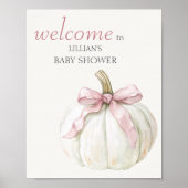 Poster Petit Citrouille blanc Baby shower Bow rose Bienve (Devant)