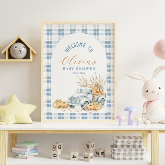 Poster Petit Citrouille bleu Baby shower de camionnette B