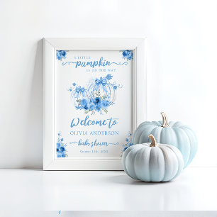 Poster Petit Citrouille Bow Blue Baby shower Bienvenue