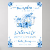 Poster Petit Citrouille Bow Blue Baby shower Bienvenue (Devant)