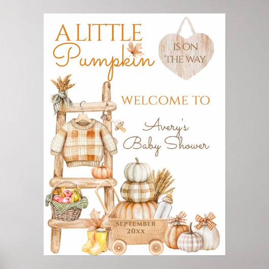 Poster Petit Citrouille Chute Baby shower cultivé localem (Devant)