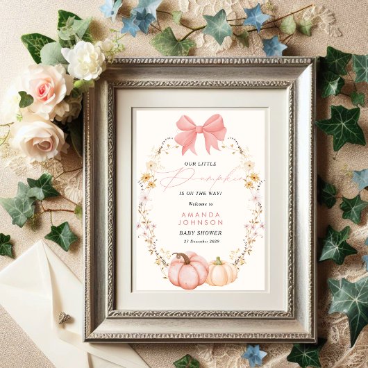 Poster Petit Citrouille en route Automne Octobre baby sho