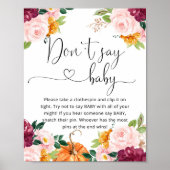 Poster Petit citrouille floral bordeaux Ne pas dire bébé (Devant)