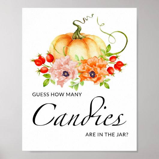 Poster Petit citrouille floral deviner combien de bonbons (Devant)