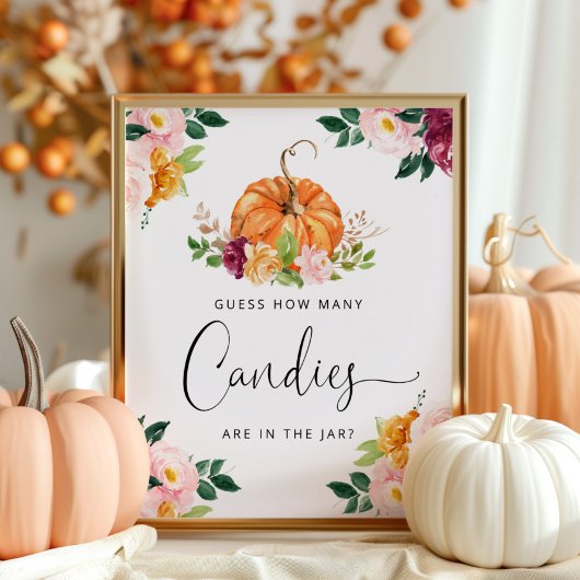 Poster Petit citrouille floral deviner combien de bonbons