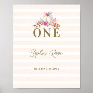 Poster Petit Citrouille Pink Bow Roses 1er anniversaire B