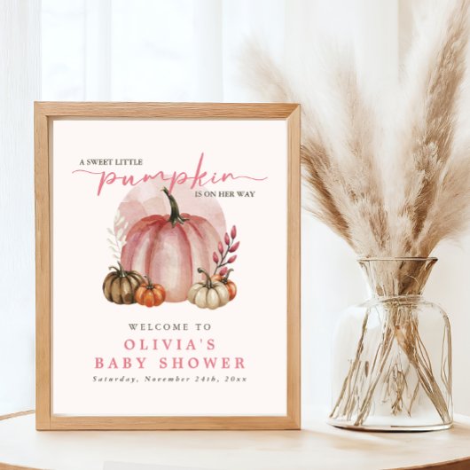 Poster Petit Citrouille rose doux Baby shower de fille Bi