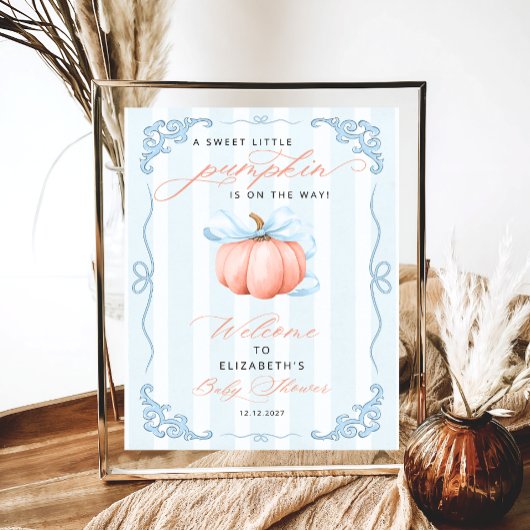 Poster Petit Citrouille Sur Le Chemin Bow Baby shower Bie