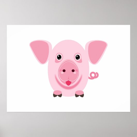 Poster Petit cochon rose heureux mignon (Devant)