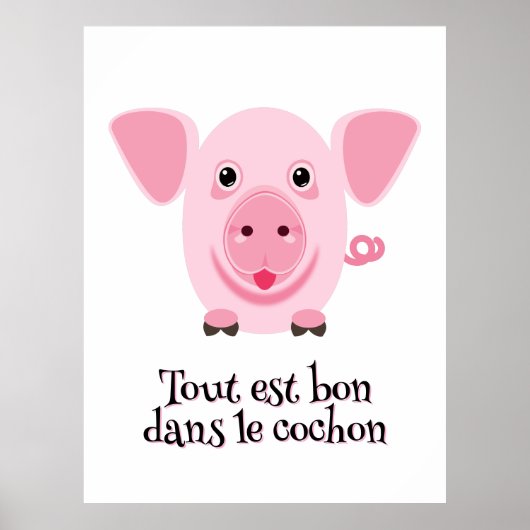 Poster Petit cochon rose heureux mignon (Devant)