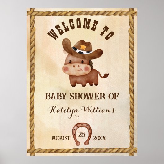 Poster Petit cow-boy mignon bébé cheval dans un baby show (Devant)