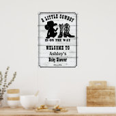 Poster Petit cowboy rustique baby shower noir et blanc (Cuisine)
