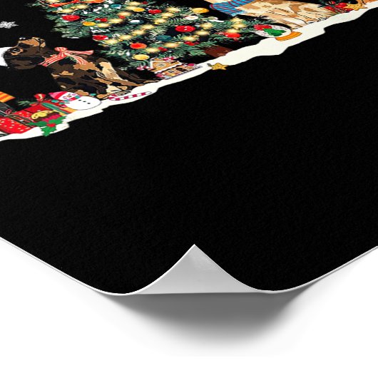 Poster Petit Dachshund Santa Hat Noël Arbre Lumières Chie (Coin)