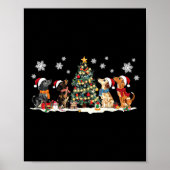 Poster Petit Dachshund Santa Hat Noël Arbre Lumières Chie (Devant)