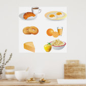 Poster Petit Déjeuner Café, Croissant, Oeufs, Bagels (Cuisine)