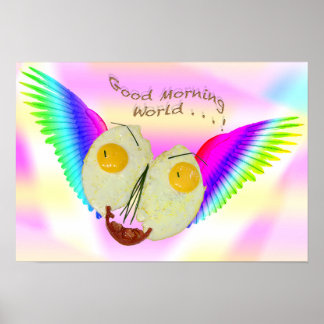 POSTER PETIT DÉJEUNER ŒUF VISAGE VOLANT AUX COULEURS DE L