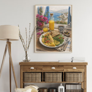 Poster Petit déjeuner Omelette Méditerranéenne au bord de