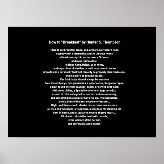 Poster Petit déjeuner par Hunter S Thompson (Devant)