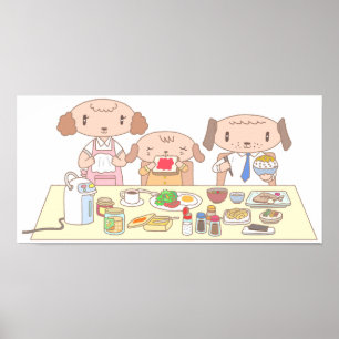 Poster Petit déjeuner pour la famille de chiens.