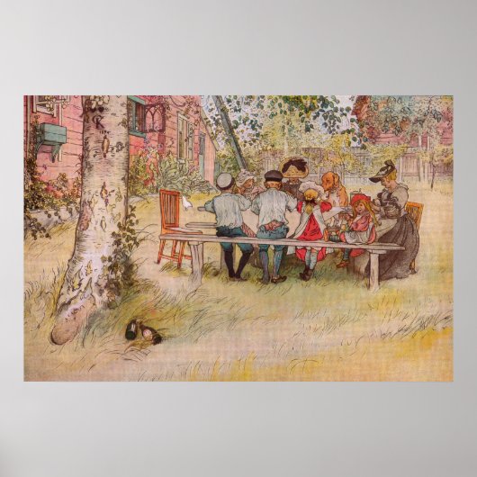 Poster Petit-déjeuner sous le big Birch par Carl Larsson (Devant)