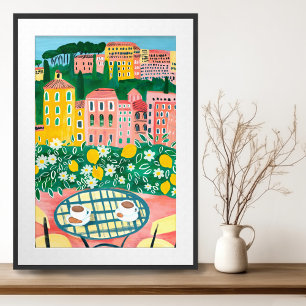 Poster Petit déjeuner sur Terrasse Whimsical City Paintin