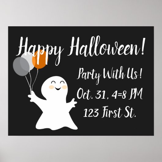 Poster Petit fantôme d'Halloween avec ballons (Devant)