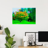 Poster Petit Fleuve Orange Arbre Et Herbe Verte (Bureau à domicile)