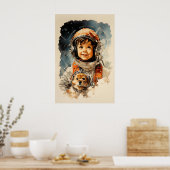 Poster Petit garçon astronaute et chien (Cuisine)