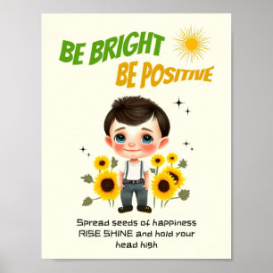 Poster Petit garçon avec des tournesols